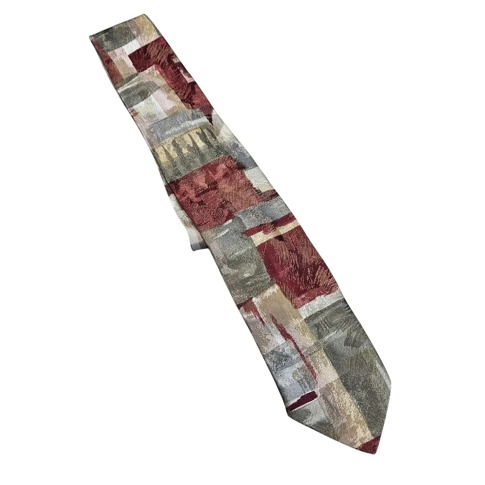 Vintage‎ Puritan Special Edition Abstract Print Tie Gray Burgundy Cream Beige